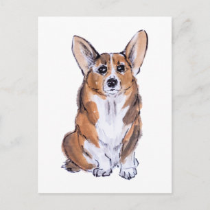 Postal Pintura de acuarela Corgi sumie