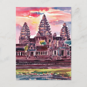 Postal Pintura de acuarela de Angkor Wat Cambodia
