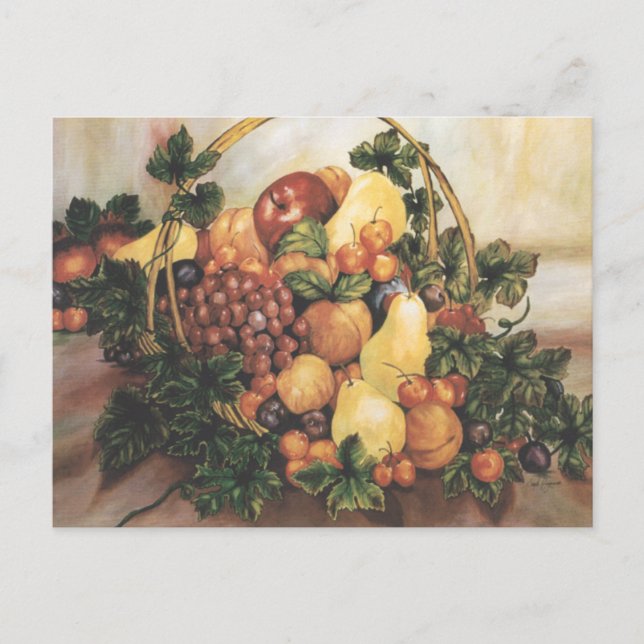 Postal Pintura de acuarela de cesta de frutas (Anverso)