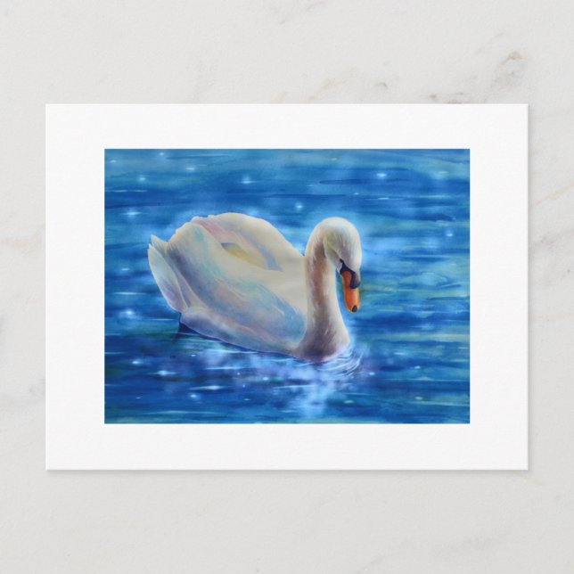 Postal Pintura de acuarela de cisne blanco (Anverso)