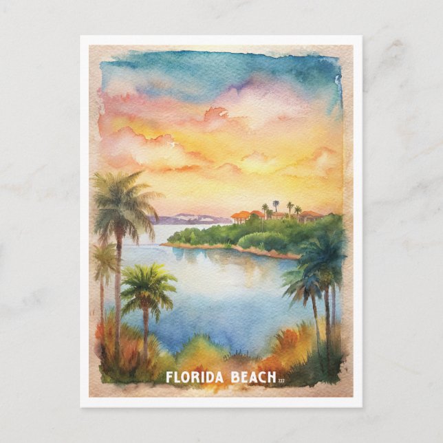 Postal Pintura de acuarela de Florida Beach (Anverso)