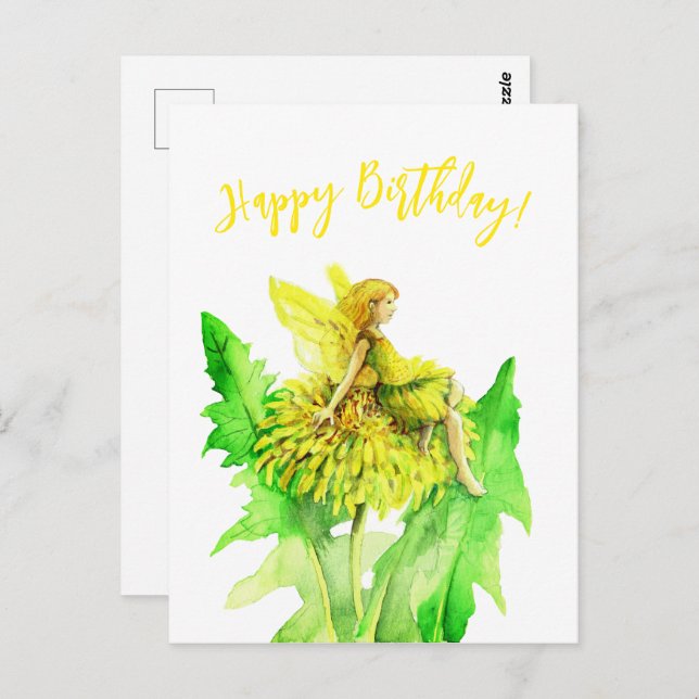 Postal Pintura de acuarela de hada de diente de león (Anverso / Reverso)