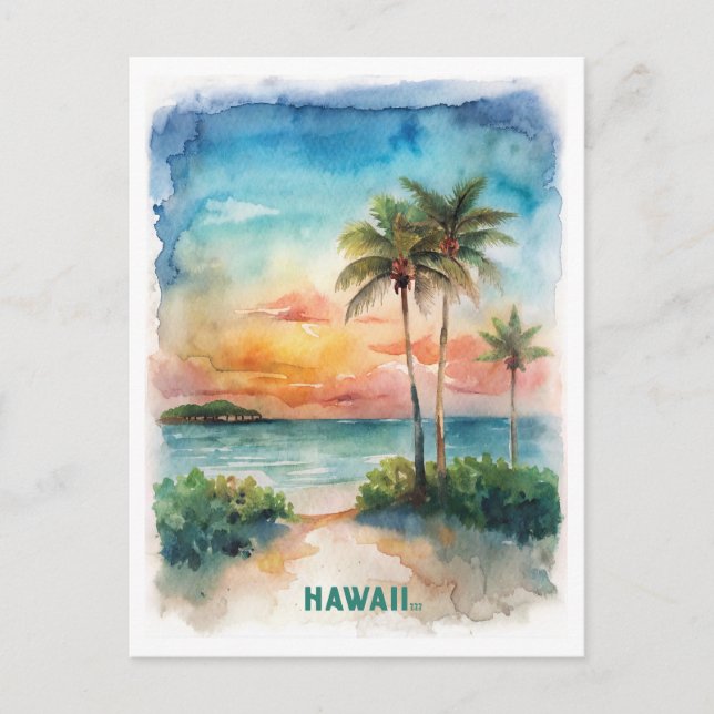 Postal Pintura de acuarela de Hawaii (Anverso)