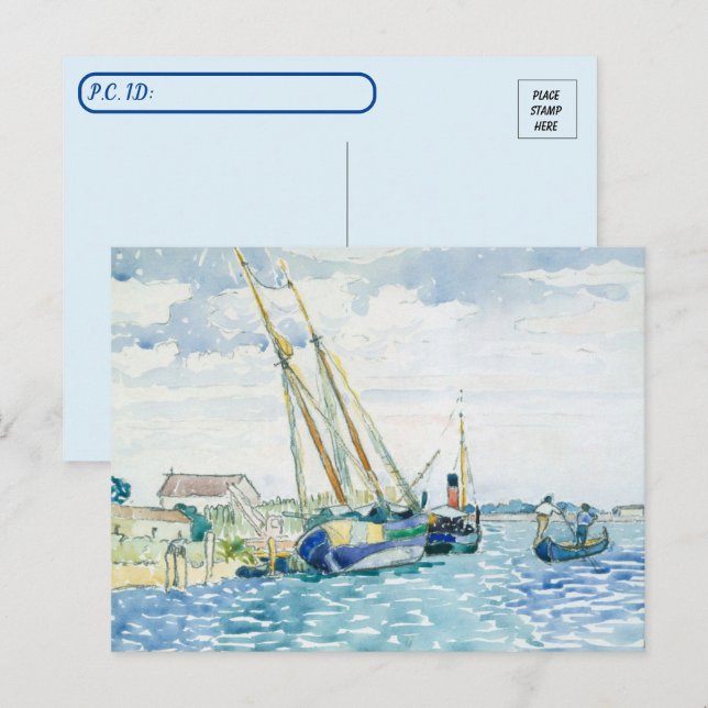Postal Pintura de acuarela de la escena marina de posttra (Anverso / Reverso)