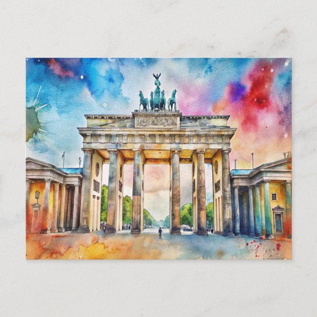 Postal Pintura de acuarela de la Puerta de Brandenburgo e (Anverso)