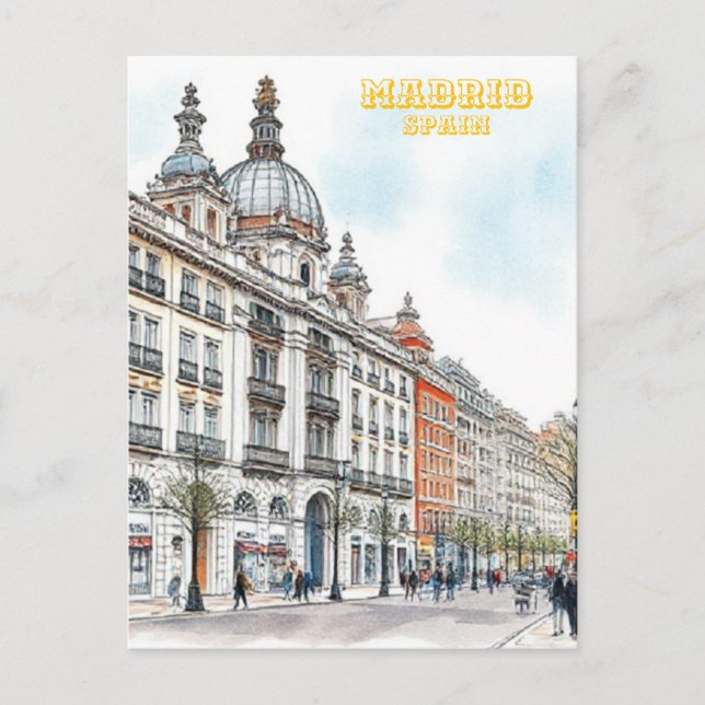 Postal Pintura de acuarela de Madrid España (Anverso)