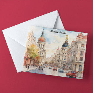 Postal Pintura de acuarela de Madrid España City View