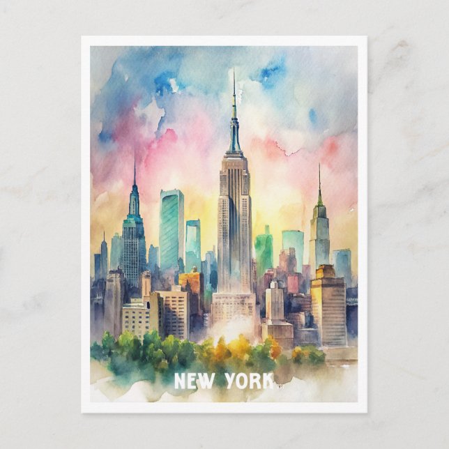 Postal Pintura de acuarela de Nueva York (Anverso)