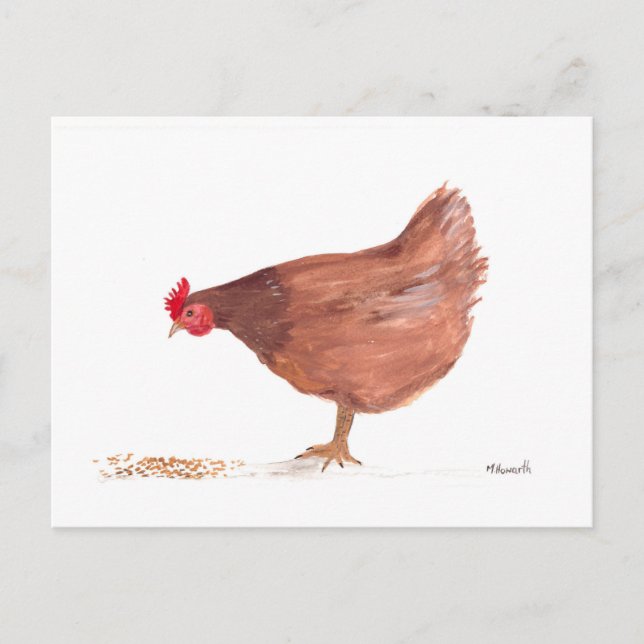 Postal Pintura de acuarela de pollo con arte (Anverso)