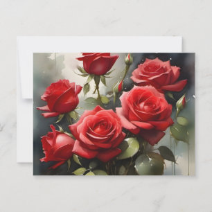 Postal pintura de acuarela de rosas rojas bonitos