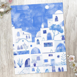 Postal Pintura de acuarela de Santorini Grecia