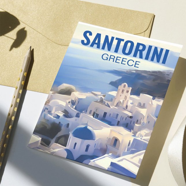 Postal Pintura de acuarela de Santorini Grecia (Subido por el creador)