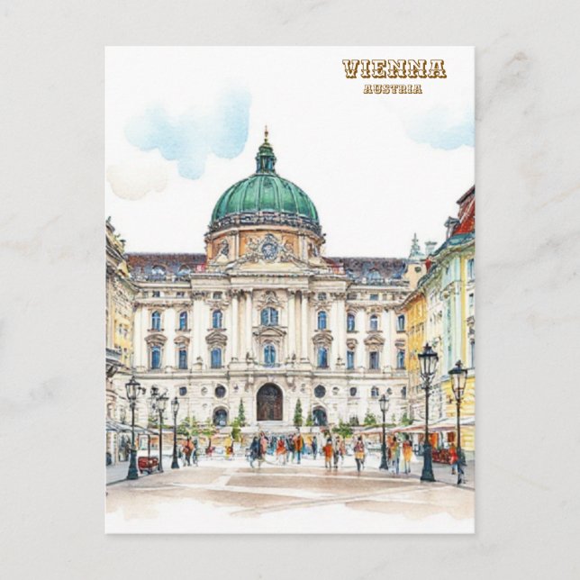 Postal Pintura de acuarela de Viena Austria (Anverso)