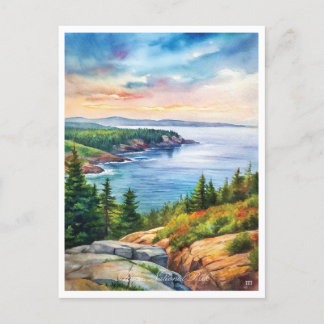 Postal Pintura de acuarela del Parque Nacional de Acadia