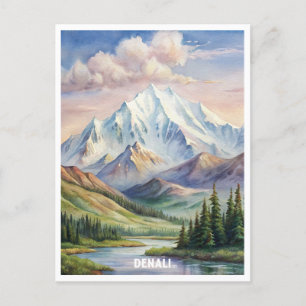 Postal Pintura de acuarela del Parque Nacional de Denali