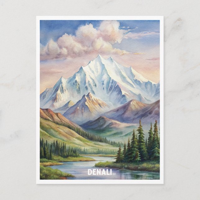 Postal Pintura de acuarela del Parque Nacional de Denali (Anverso)