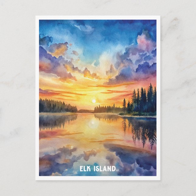 Postal Pintura de acuarela del Parque Nacional de la Isla (Anverso)