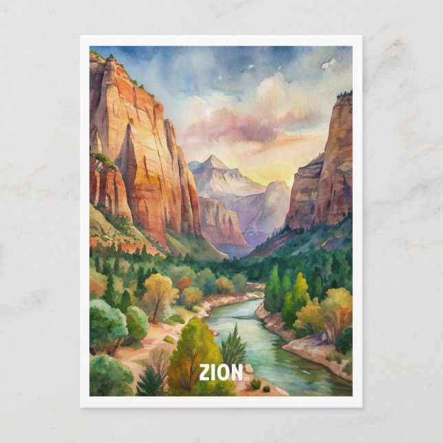 Postal Pintura de acuarela del Parque Nacional de Zion (Anverso)
