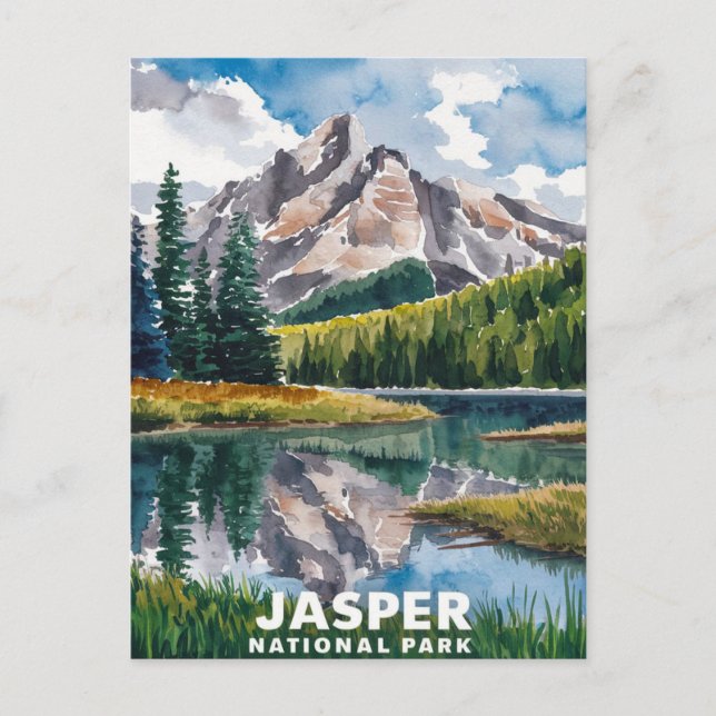 Postal Pintura de acuarela del Parque Nacional Jasper (Anverso)