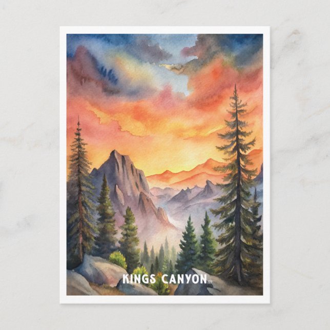 Postal Pintura de acuarela del Parque Nacional Kings Cany (Anverso)