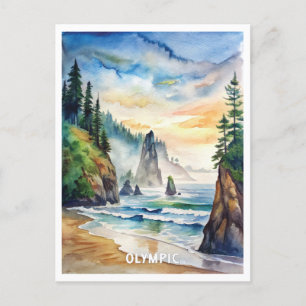 Postal Pintura de acuarela del Parque Nacional Olímpico