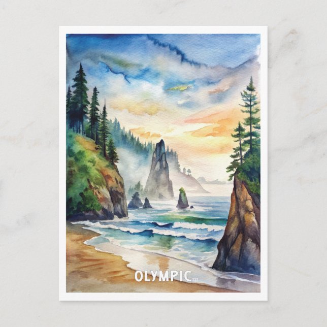 Postal Pintura de acuarela del Parque Nacional Olímpico (Anverso)
