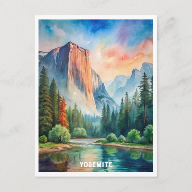 Postal Pintura de acuarela del Parque Nacional Yosemite (Anverso)
