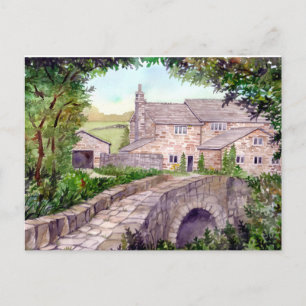 Postal Pintura de acuarela del puente de piedra