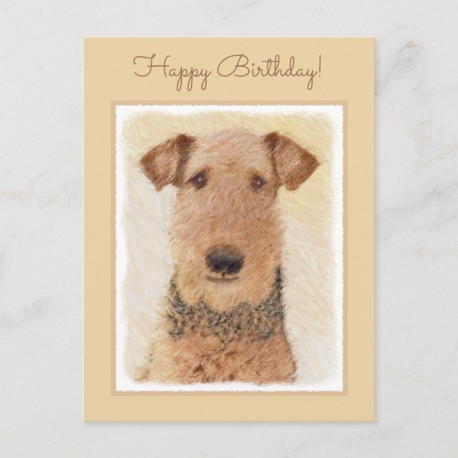Postal Pintura de Airedale Terrier - Arte original y boni (Anverso)