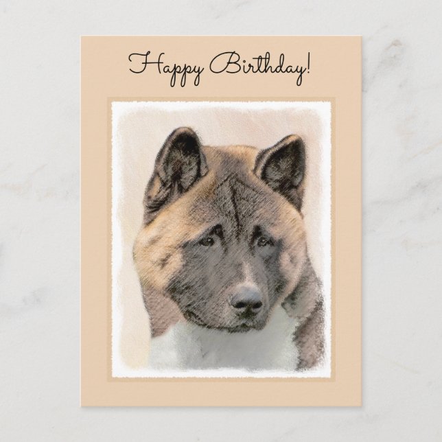 Postal Pintura de Akita - Arte de Perro Original. (Anverso)