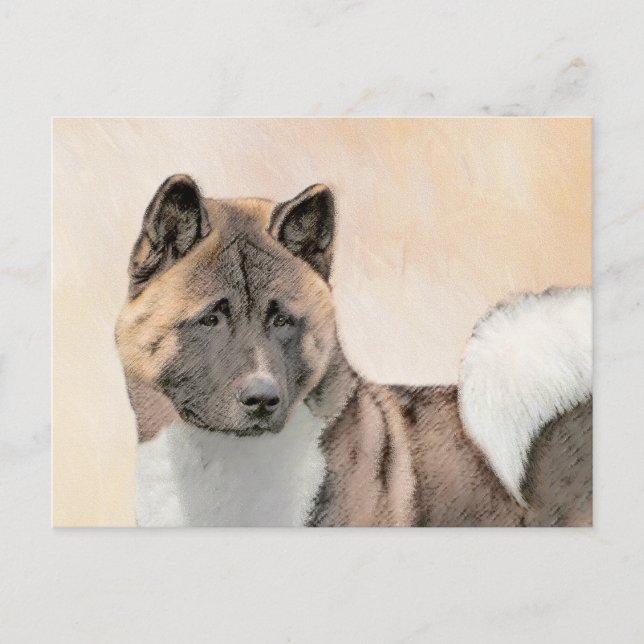 Postal Pintura de Akita - Arte de Perro Original. (Anverso)