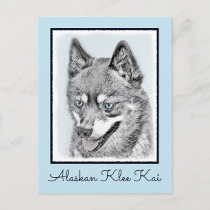 Postal Pintura de Alaskan Klee Kai - Arte Perro Original.