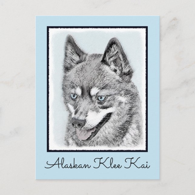 Postal Pintura de Alaskan Klee Kai - Arte Perro Original. (Anverso)