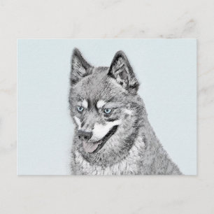 Postal Pintura de Alaskan Klee Kai - Arte Perro Original.
