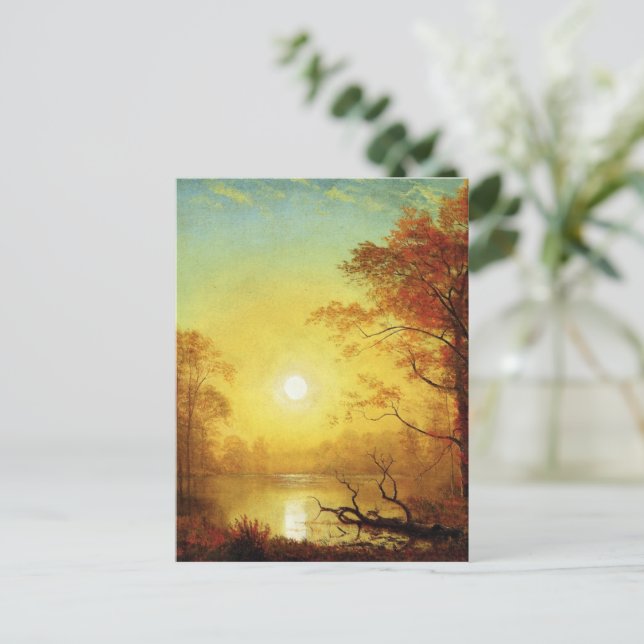 Postal pintura de Albert Bierstadt, Amanecer, (Anverso de pie)