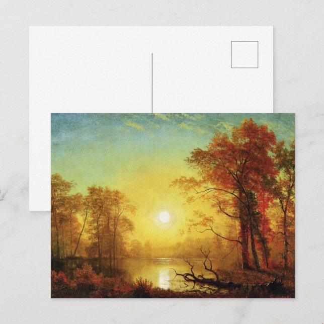 Postal Pintura de Albert Bierstadt, Amanecer, (Anverso / Reverso)