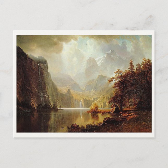 Postal Pintura de Albert Bierstadt, En las montañas 1867 (Anverso)