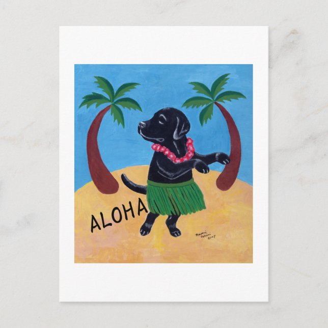 Postal Pintura de Aloha Black Labrador (Anverso)