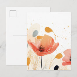 Postal Pintura de amapola roja al acuarela