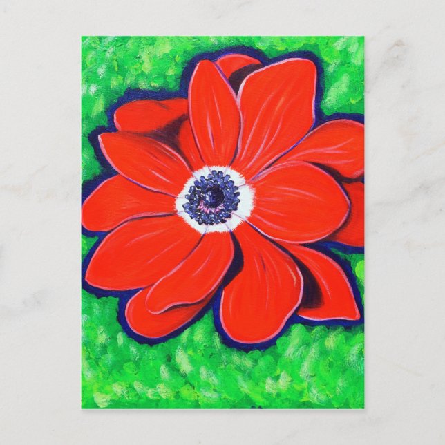 Postal Pintura de anémona roja brillante (Anverso)