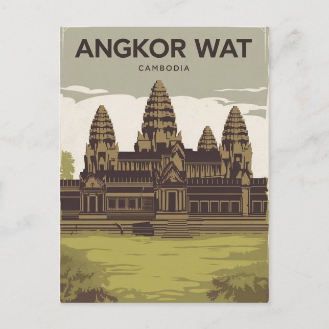 Postal Pintura de Angkor Wat Camboya (Anverso)