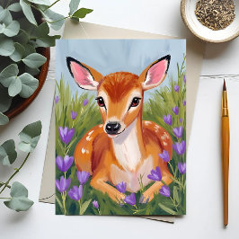 Postal Pintura de animal cervatillo ciervo bebé