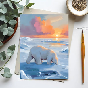 Postal Pintura de animal invernal de oso polar
