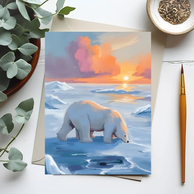 Postal Pintura de animales de invierno del oso polar (Subido por el creador)