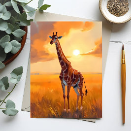 Postal Pintura de animales safari atardecer jirafa