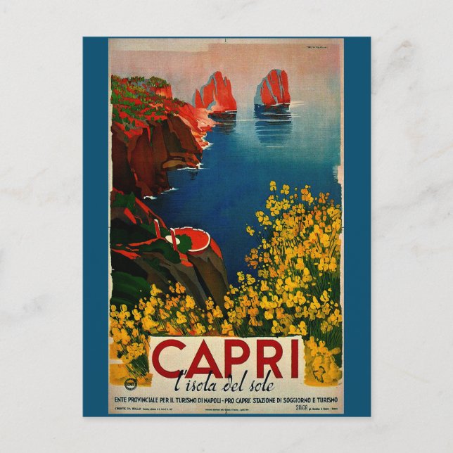Postal Pintura de anuncio de viaje italiano de Capri (Anverso)