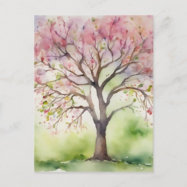 Postal Pintura de árbol acuarela (Anverso)
