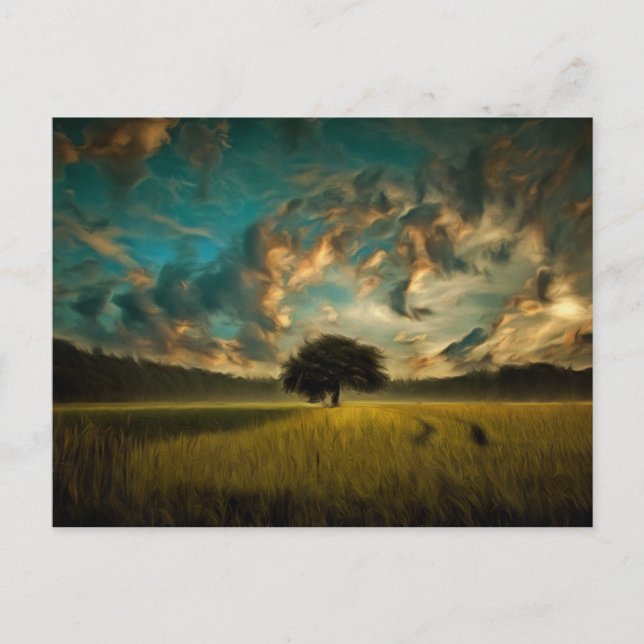 Postal Pintura de árbol solitario (Anverso)