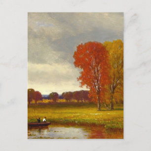 Postal Pintura de árboles junto al río en otoño