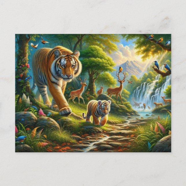 Postal Pintura de armonía forestal encantada (Anverso)